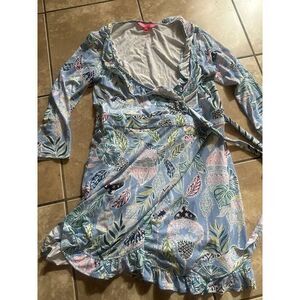 Lilly Pulitzer L Printed Romper Skort Rayon Blend Ruffle Accent